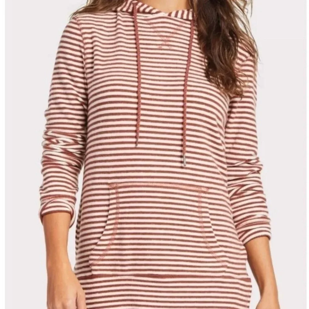 Z Supply Brick Red/Cream Striped Hoodie Kangaroo Pocket Rope Ties Size M - Picture 1 of 13